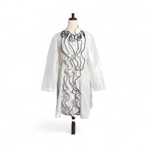NWT Jerry T White Jacket or Dress with Large Purple Lined Ruffles Size Large